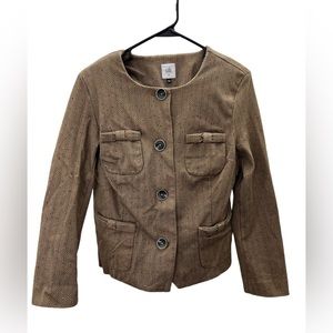 Cabi Penny Fleck Brown Herringbone Blazer Women's Size Medium Style 3170